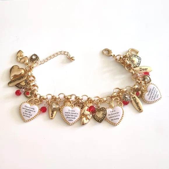 Inspirational Engraved Affection Love Kindness Heart Charm Bracelet - Picture 3 of 10